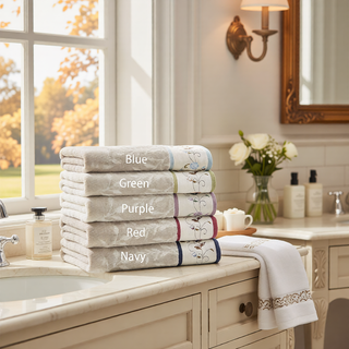 Sunvega Elegant Cotton Jacquard 6 Piece Towel Set with Floral Embroidery