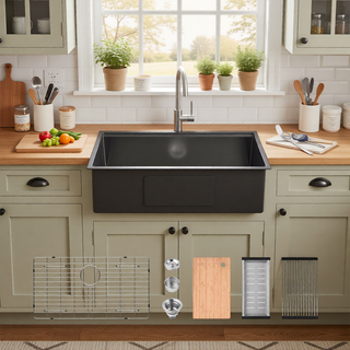Sunvega Handcrafted 33x19 Inch Undermount Single Bowl Kitchen Sink Dark Gray