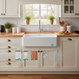 Sunvega 33 Inch White Porcelain Ceramic Farmhouse Kitchen Sink Workstation with Reversible Apron