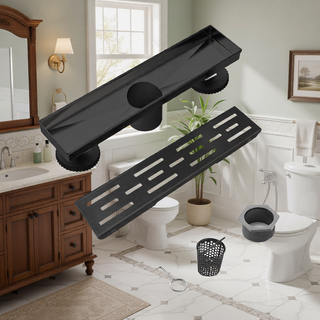 Sunvega 28 Inches Linear Shower Drain with Hair Strainer and Leveling Feet
