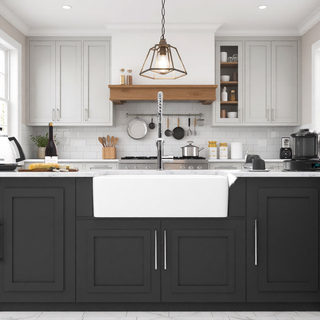 Sunvega 33 Inch White Porcelain Ceramic Farmhouse Kitchen Sink Workstation with Reversible Apron