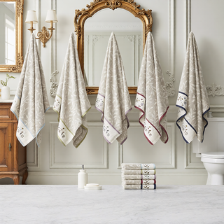 Sunvega Elegant Cotton Jacquard 6 Piece Towel Set with Floral Embroidery