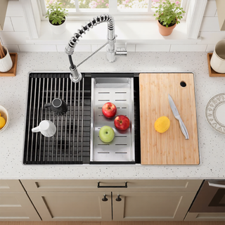 Sunvega Handcrafted 33x19 Inch Undermount Single Bowl Kitchen Sink Dark Gray