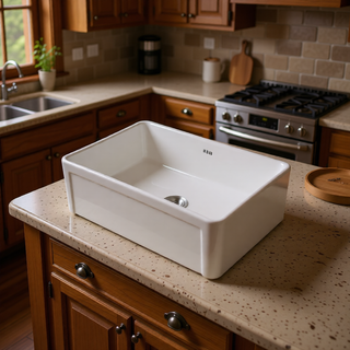 Sunvega 33 Inch White Porcelain Ceramic Farmhouse Kitchen Sink Workstation with Reversible Apron