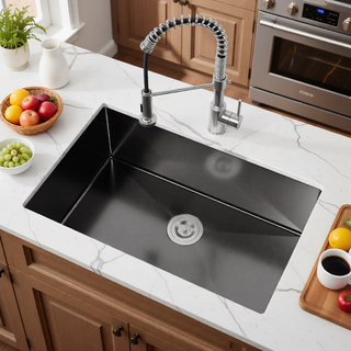 Sunvega Handcrafted 33x19 Inch Undermount Single Bowl Kitchen Sink Dark Gray