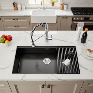 Sunvega Handcrafted 33x19 Inch Undermount Single Bowl Kitchen Sink Dark Gray