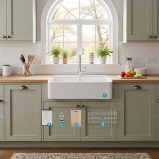 Sunvega 33 Inch White Porcelain Ceramic Farmhouse Kitchen Sink Workstation with Reversible Apron