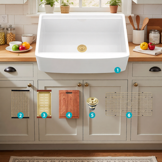 Sunvega 33 Inch White Porcelain Ceramic Farmhouse Kitchen Sink Workstation with Reversible Apron