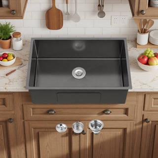 Sunvega Handcrafted 33x19 Inch Undermount Single Bowl Kitchen Sink Dark Gray