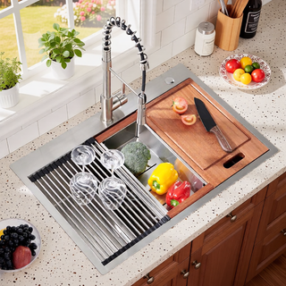 Sunvega 28 x 22 Inch Drop In Stainless Steel Workstation Sink with Accessories