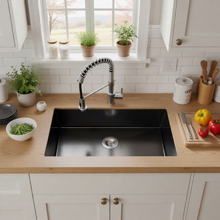 Sunvega Handcrafted 33x19 Inch Undermount Single Bowl Kitchen Sink Dark Gray