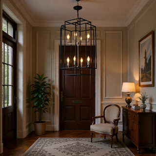 Sunvega 18 Inch Modern 8-Light Black Gold Geometric Pendant Chandelier with Adjustable Hanging