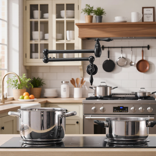 Sunvega Brass Wall Mounted Pot Filler Faucet with Stretchable Double Joint Swing Arms