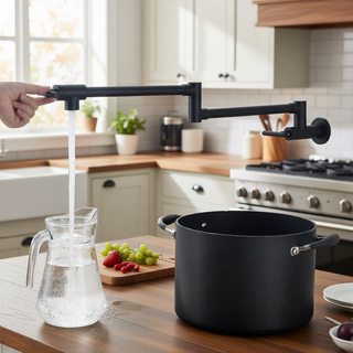 Sunvega Brass Wall Mounted Pot Filler Faucet with Stretchable Double Joint Swing Arms