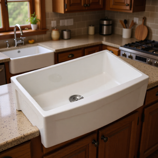 Sunvega 33 Inch White Porcelain Ceramic Farmhouse Kitchen Sink Workstation with Reversible Apron