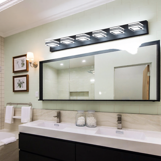 Sunvega Modern 7-Light LED Vanity Fixture with Square Acrylic Lampshades for Bathroom