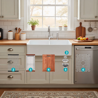 Sunvega 33 Inch White Porcelain Ceramic Farmhouse Kitchen Sink Workstation with Reversible Apron
