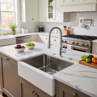 Sunvega 32x19 Inch Undermount Kitchen Sink with Superior Drainage and Soundproofing