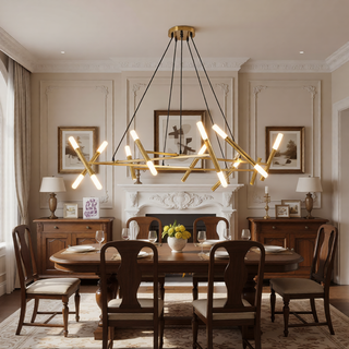 Sunvega Gold Modern Chandelier Light Fixture with Frosted Tubes and Adjustable Height
