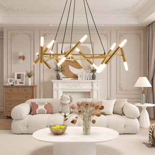 Sunvega Gold Modern Chandelier Light Fixture with Frosted Tubes and Adjustable Height