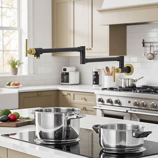 Sunvega Brass Wall Mounted Pot Filler Faucet with Stretchable Double Joint Swing Arms