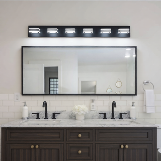 Sunvega Modern 7-Light LED Vanity Fixture with Square Acrylic Lampshades for Bathroom