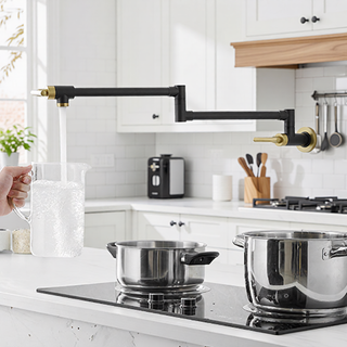 Sunvega Brass Wall Mounted Pot Filler Faucet with Stretchable Double Joint Swing Arms