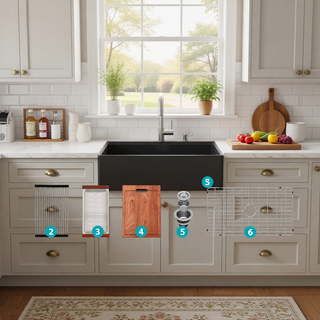 Sunvega 33 Inch White Porcelain Ceramic Farmhouse Kitchen Sink Workstation with Reversible Apron
