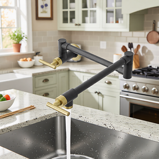 Sunvega Brass Wall Mounted Pot Filler Faucet with Stretchable Double Joint Swing Arms