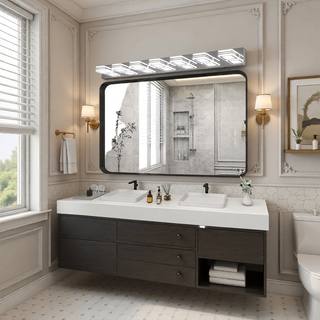 Sunvega Modern 7-Light LED Vanity Fixture with Square Acrylic Lampshades for Bathroom