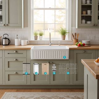 Sunvega 33 Inch White Porcelain Ceramic Farmhouse Kitchen Sink Workstation with Reversible Apron