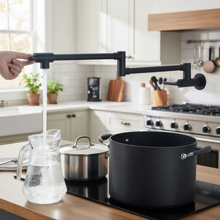 Sunvega Brass Wall Mounted Pot Filler Faucet with Stretchable Double Joint Swing Arms