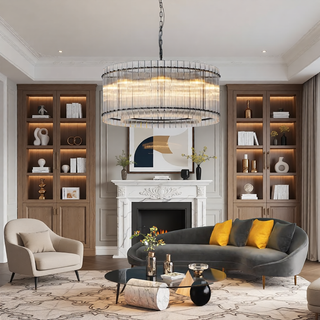 Sunvega Modern Gold Round Chandelier with Water Ripple Crystal Glass for Dining Room