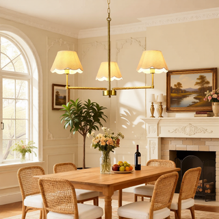 Sunvega Gold Finish 6-Light Rope and Fabric Shade Chandelier Pendant Lamp