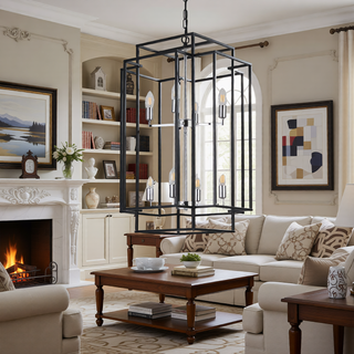 Sunvega 18 Inch Modern 8-Light Black Gold Geometric Pendant Chandelier with Adjustable Hanging