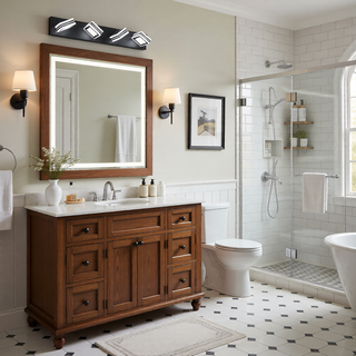 Sunvega Modern 7-Light LED Vanity Fixture with Square Acrylic Lampshades for Bathroom
