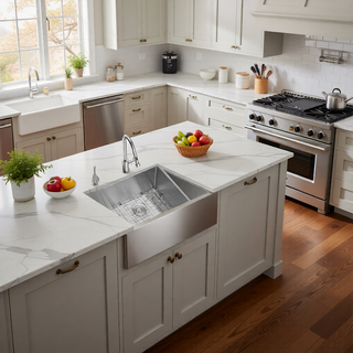 Sunvega 32x19 Inch Undermount Kitchen Sink with Superior Drainage and Soundproofing