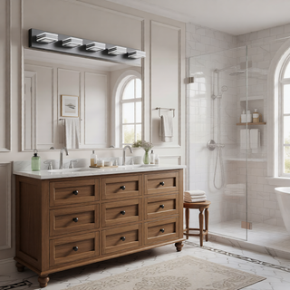 Sunvega Modern 7-Light LED Vanity Fixture with Square Acrylic Lampshades for Bathroom