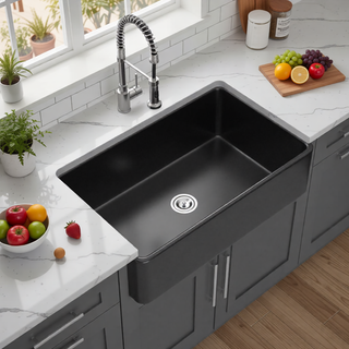 Sunvega 33 Inch White Porcelain Ceramic Farmhouse Kitchen Sink Workstation with Reversible Apron