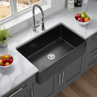 Sunvega 33 Inch White Porcelain Ceramic Farmhouse Kitchen Sink Workstation with Reversible Apron