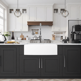 Sunvega 33 Inch White Porcelain Ceramic Farmhouse Kitchen Sink Workstation with Reversible Apron