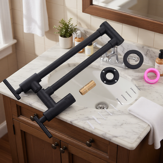 Sunvega Brass Wall Mounted Pot Filler Faucet with Stretchable Double Joint Swing Arms