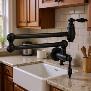 Sunvega Brass Wall Mounted Pot Filler Faucet with Stretchable Double Joint Swing Arms