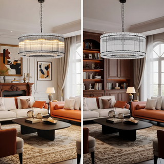 Sunvega Modern Gold Round Chandelier with Water Ripple Crystal Glass for Dining Room