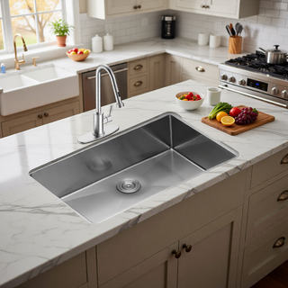 Sunvega 32x19 Inch Undermount Kitchen Sink with Superior Drainage and Soundproofing
