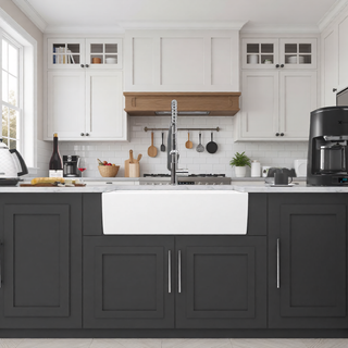 Sunvega 33 Inch White Porcelain Ceramic Farmhouse Kitchen Sink Workstation with Reversible Apron