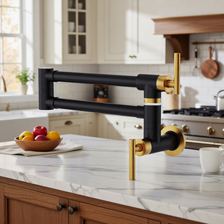 Sunvega Brass Wall Mounted Pot Filler Faucet with Stretchable Double Joint Swing Arms
