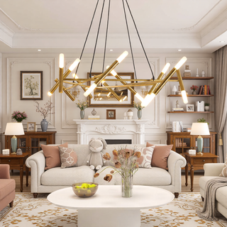Sunvega Gold Modern Chandelier Light Fixture with Frosted Tubes and Adjustable Height