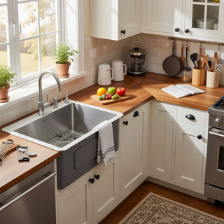 Sunvega 32x19 Inch Undermount Kitchen Sink with Superior Drainage and Soundproofing