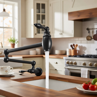 Sunvega Brass Wall Mounted Pot Filler Faucet with Stretchable Double Joint Swing Arms